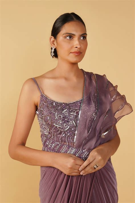 Deep Lavender organza drape saree