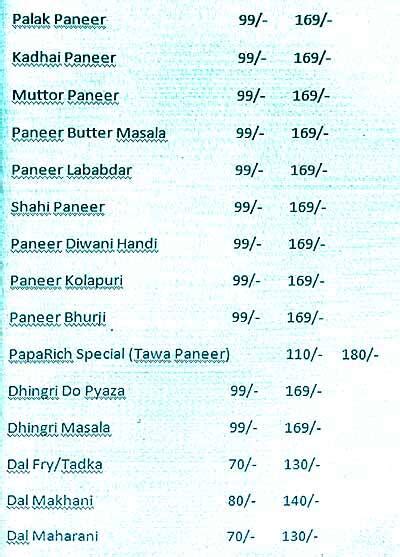 Menu at Papa Rich Restro & Cafe, Dehradun