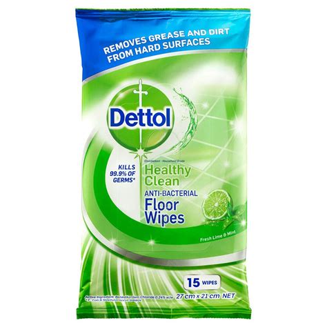 Dettol Health Clean Anti-Bacterial Floor Wipes Fresh Lime & Mint - 15 ...