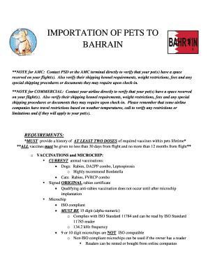 Fillable Online importation of pets to bahrain - Public.Navy.mil Fax ...