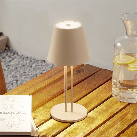 Lindby LED rechargeable table lamp Janea TWIN, beige, metal | Lights.co.uk