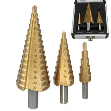 Atoz prime 3pcs HSS Step Drill/Pagoda Drill/Ladder Drill Round Shank 4 ...
