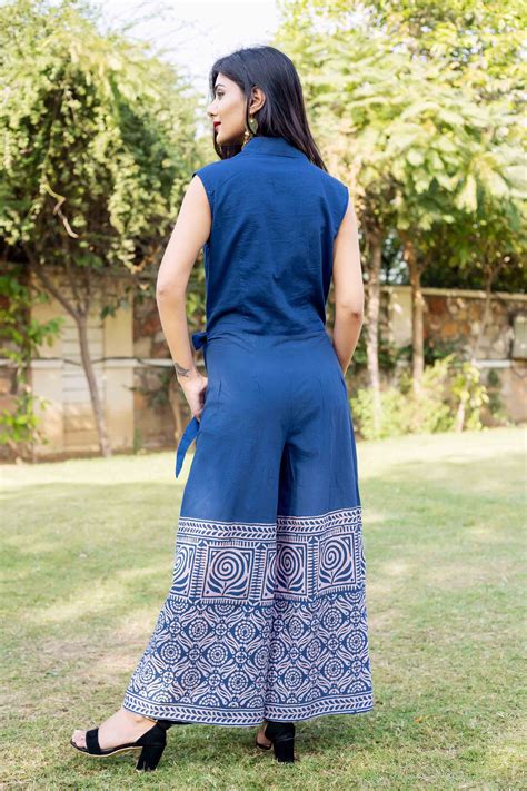 Perfect Fit Indigo Blue Hand Block Printed Cotton Jumpsuit – MISSPRINT