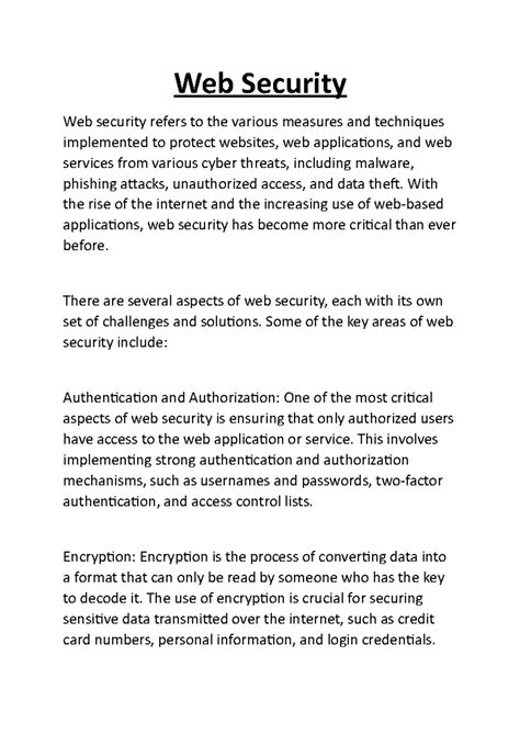 Web Security - Web Security Web security refers to the various measures ...