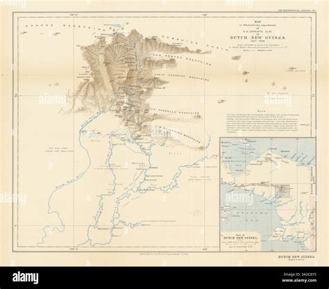 The expeditions of H. A. Lorentz in Dutch New Guinea, 1907-1909. RGS 1911 map Stock Photo - Alamy
