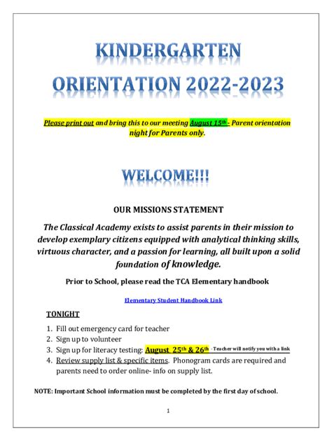 Fillable Online Back to School Parent Night Handout - Classroom ...