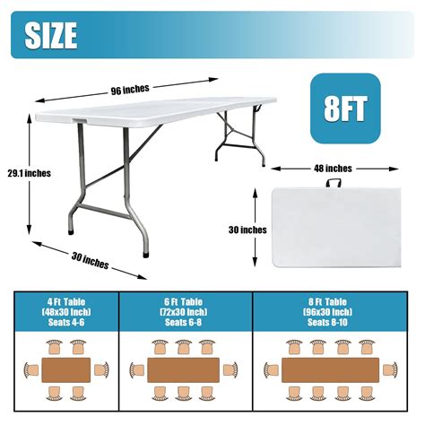 8 Foot Folding Table 8ft Foldable Portable Plastic Picnic Tables with ...