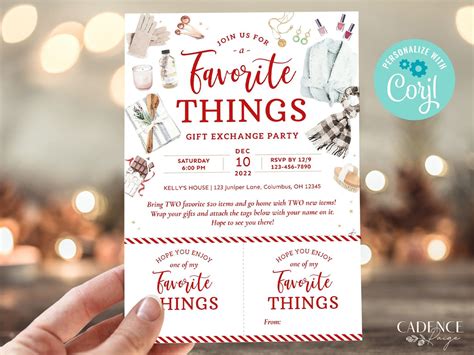 Favorite Things Party Invite With Tags, Gift Exchange Invite, Unique ...