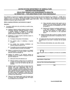 Fillable Online fns usda fns certification regarding drug workplace ...