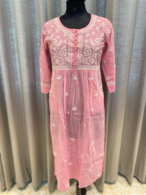Veersons Chikankari HandEmbroidered Cotton Chikan Kurta with Side Pock ...
