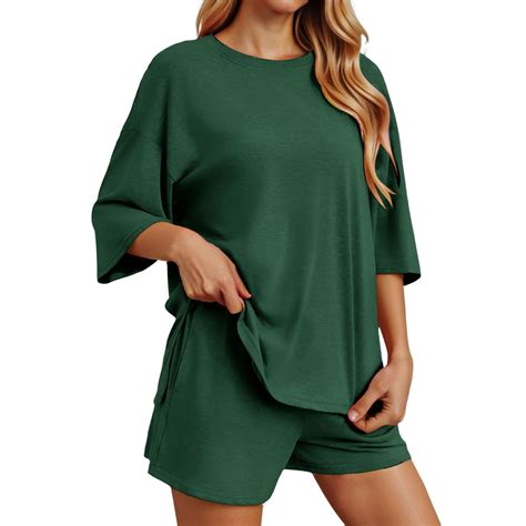 Women's Shorts Suit Set Short Bottom Bathing Suit Round Neck T Shirt ...