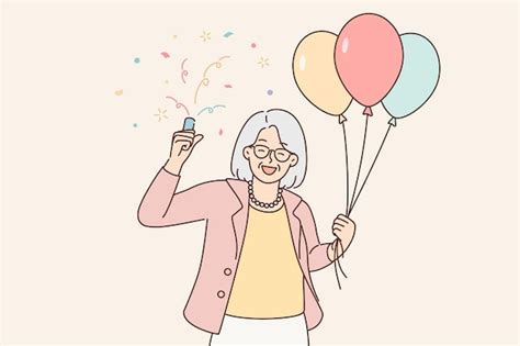 A avó idosa sorridente comemora o aniversário | Vetor Premium
