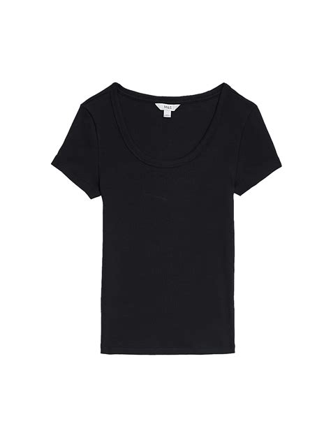 Buy Cotton Rich Slim Ribbed Scoop Neck T-shirt at Marks & Spencer