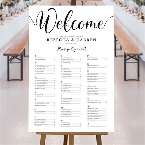 Free Alphabetical Wedding Seating Chart Template - Totally Free Printables