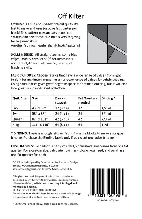 Off Kilter - PDF - Hunter's Design Studio