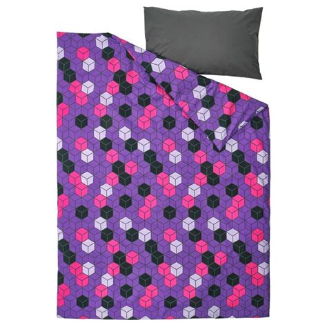 BLÅSKATA duvet cover and pillowcase, purple/black patterned, 150x200 ...