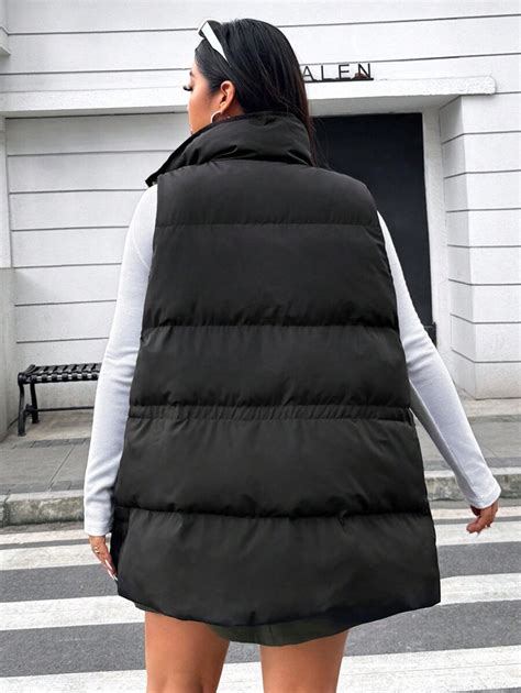 SHEIN MOOSTA Plus Size Four-Button Zip-Up Padded Padded Coat With ...