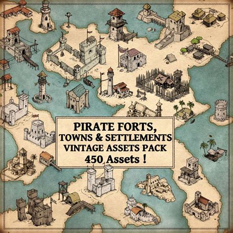 PIRATE FORTS, TOWNS, & SETTLEMENTS – VINTAGE ASSETS – CartographyAssets
