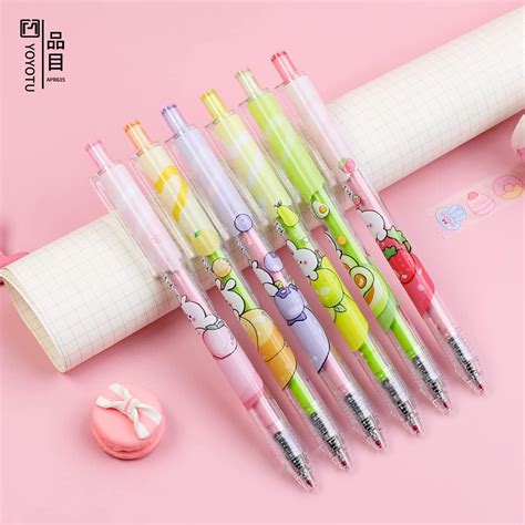 Buy PINMU 6Pcs Pure Retractable Gel Ink Pens,blue Cartoon Kawaii School ...