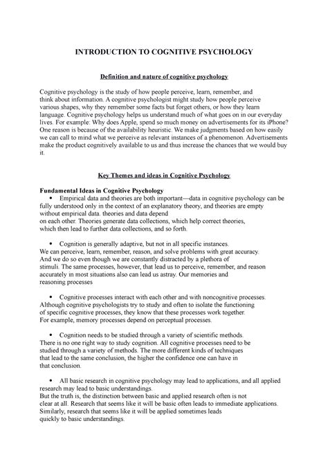 Introduction to cognitive psych report - INTRODUCTION TO COGNITIVE ...