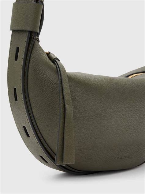 AllSaints Half Moon Leather Crossbody Bag, Military Green