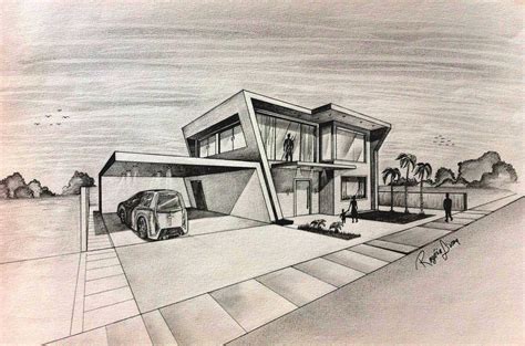 Modern House Sketch at PaintingValley.com | Explore collection of ...