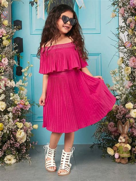 SHEIN Da Ragazze Abiti con spalle scoperte con bordo a volant orlo ...