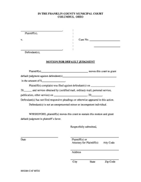 2006-2026 Form OH Motion for Default Judgment - Franklin County - Fill ...