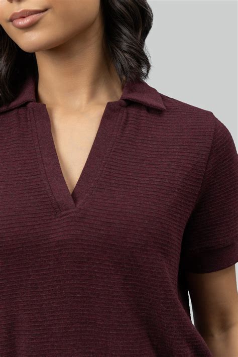 Burgundy Ottoman Rib Polo Top – NeceSera