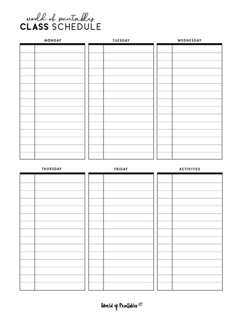 Free Printable Blank Class Schedule - Totally Free Printables