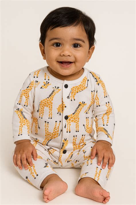 Front Open Full sleeves Cotton Tshirt with Pant (Cute Giraffes) – sanright