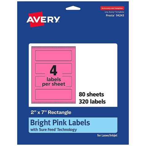 Avery Printable Rectangle Labels, Bright Pink, 2" x 7", 320ct ...