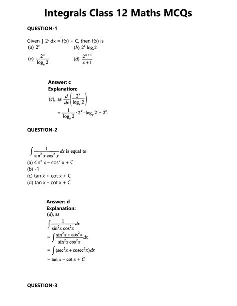 Image result for Integrals Class 12 Extra Questions