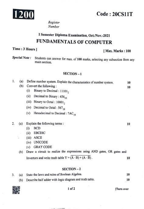 20CS11T FOC OCT,NOV 2021 - 1200 Code: 20CS11T Register Number I ...