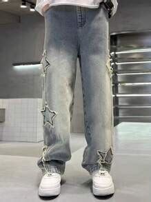 Teen Boy Straight Leg Distressed Denim Jeans, Fashionable Pentagram ...