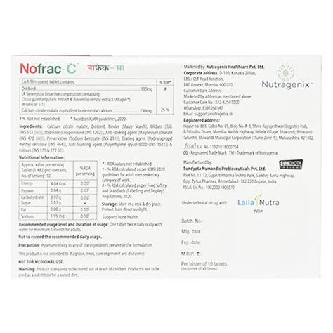 Nofrac-C Tablet 10's Price, Uses, Side Effects, Composition - Apollo ...