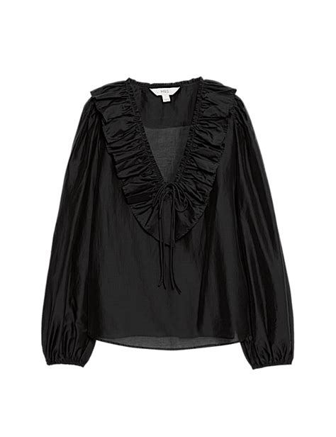 Buy Lyocell Rich Frill Detail V-Neck Top at Marks & Spencer