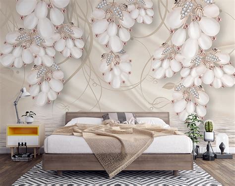 Pearl Flower Jewelry Wallpaper For Living Room – Home Decoram