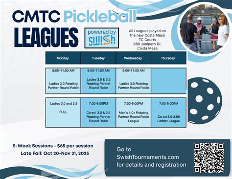 Costa Mesa Tennis Center Pickleball Leagues Late Fall 2025 - Swish ...