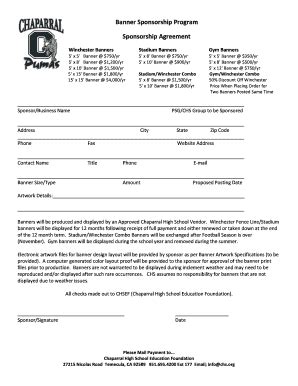 Fillable Online chs Banner Sponsorship Program Sponsorship Agreement ...