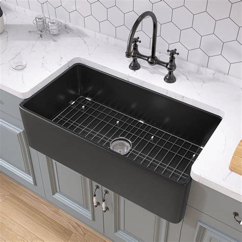 GETPRO Fireclay Farmhouse Kitchen Sink Apron Front Big Black Farm Sink ...