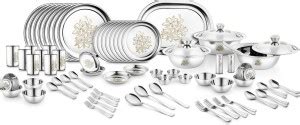 Jensons Pack of 91 Stainless Steel Daisy 91 Pcs Dinner Set-LASER Dinner ...