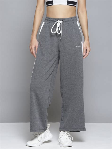 Alcis Women Grey & White Striped Relaxed Fit Joggers WTPMA210563-XS