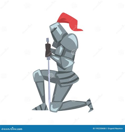 Medieval Kneeling Knight, Chivalry Warrior Character in Full Metal Body ...