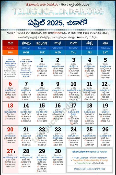 Chicago Telugu Calendar 2025 April PDF Festivals