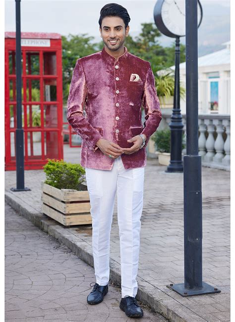 Velvet Dark Onion Party Wear Thread Work Readymade Jodhpuri Suit(Top O ...