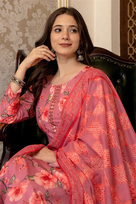 Pink Rayon Blend Floral Printed Straight Trouser Bottom Suit Set PKSKD ...