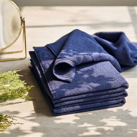 Set Of 4 Blue Cotton Hand Towel