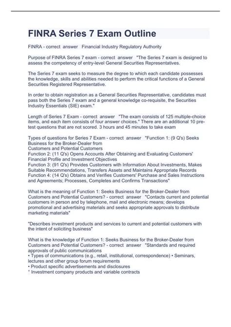 FINRA Series 7 Exam Outline Questions with complete solution 2023 ...