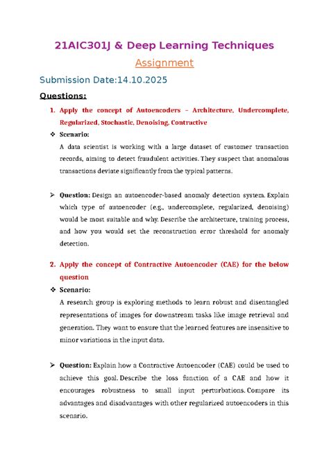 21AIC301J Deep Learning Techniques Assignment 1: Autoencoders ...